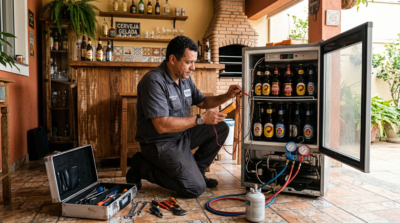 Recarga de gás refrigerante em cervejeira em atendimento em João Pessoa‑PB