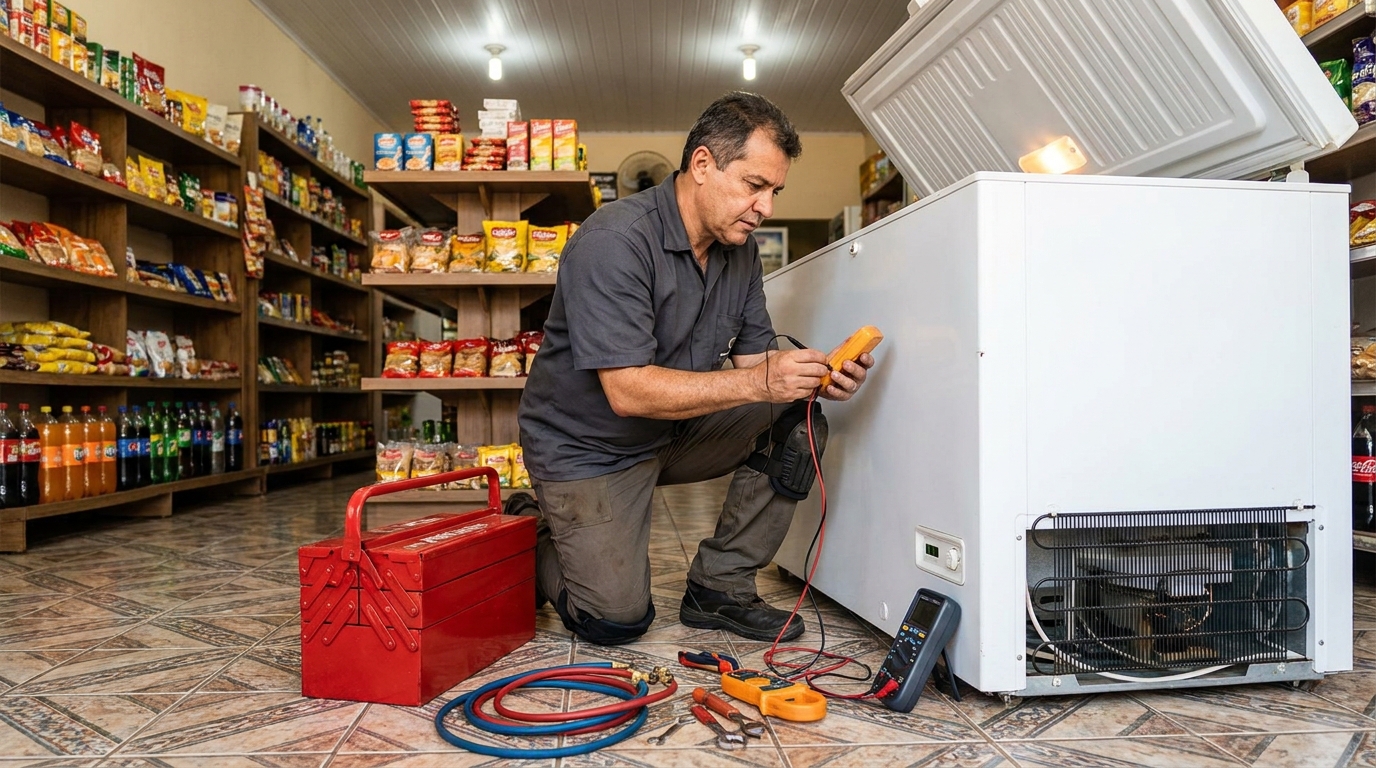 Recarga de gás refrigerante em freezer em atendimento em João Pessoa‑PB