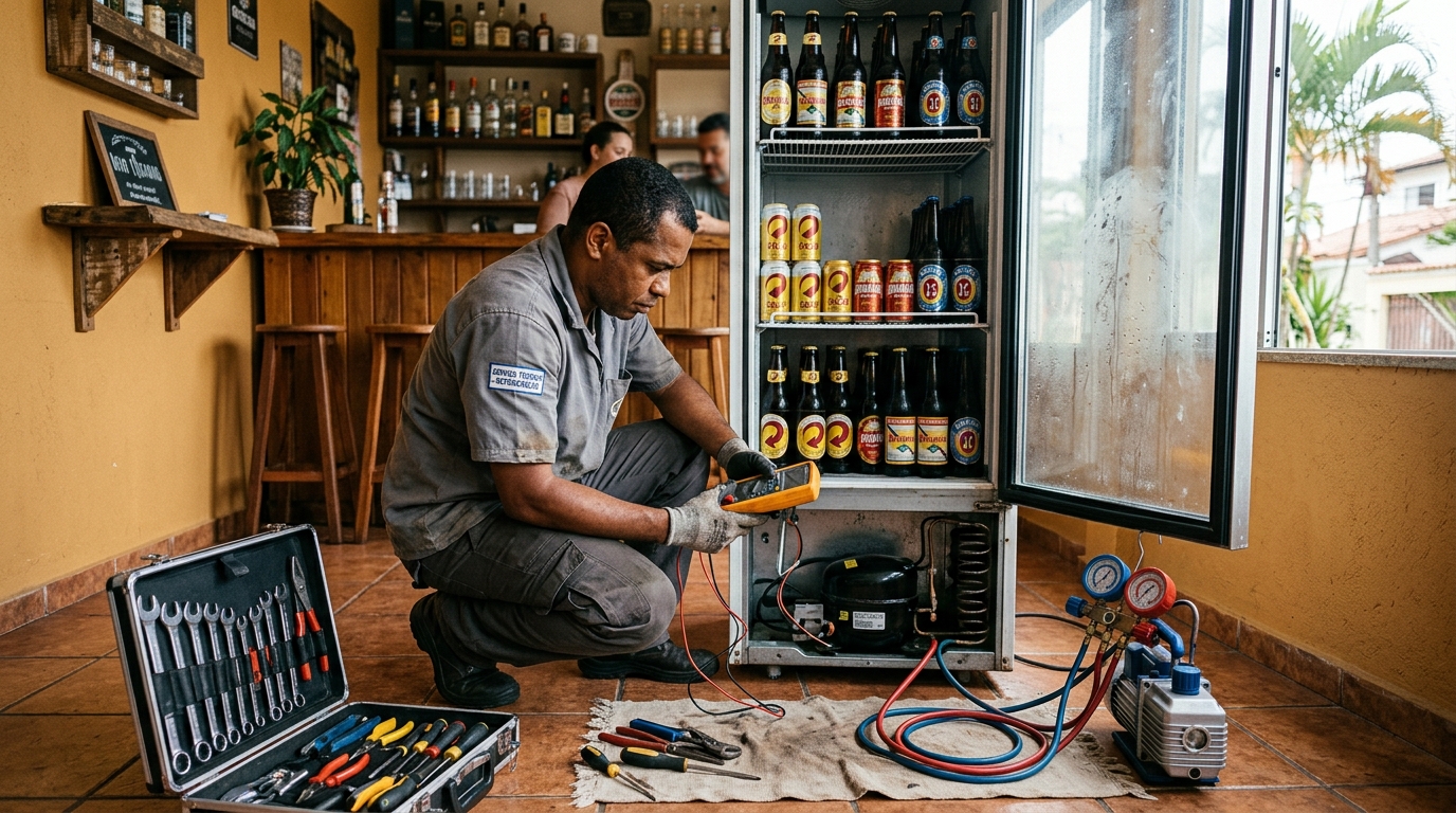 Troca de termostato de cervejeira em atendimento técnico em João Pessoa‑PB