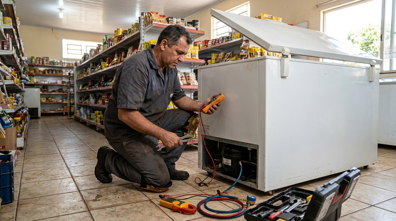 Troca de termostato de freezer em atendimento técnico em João Pessoa‑PB